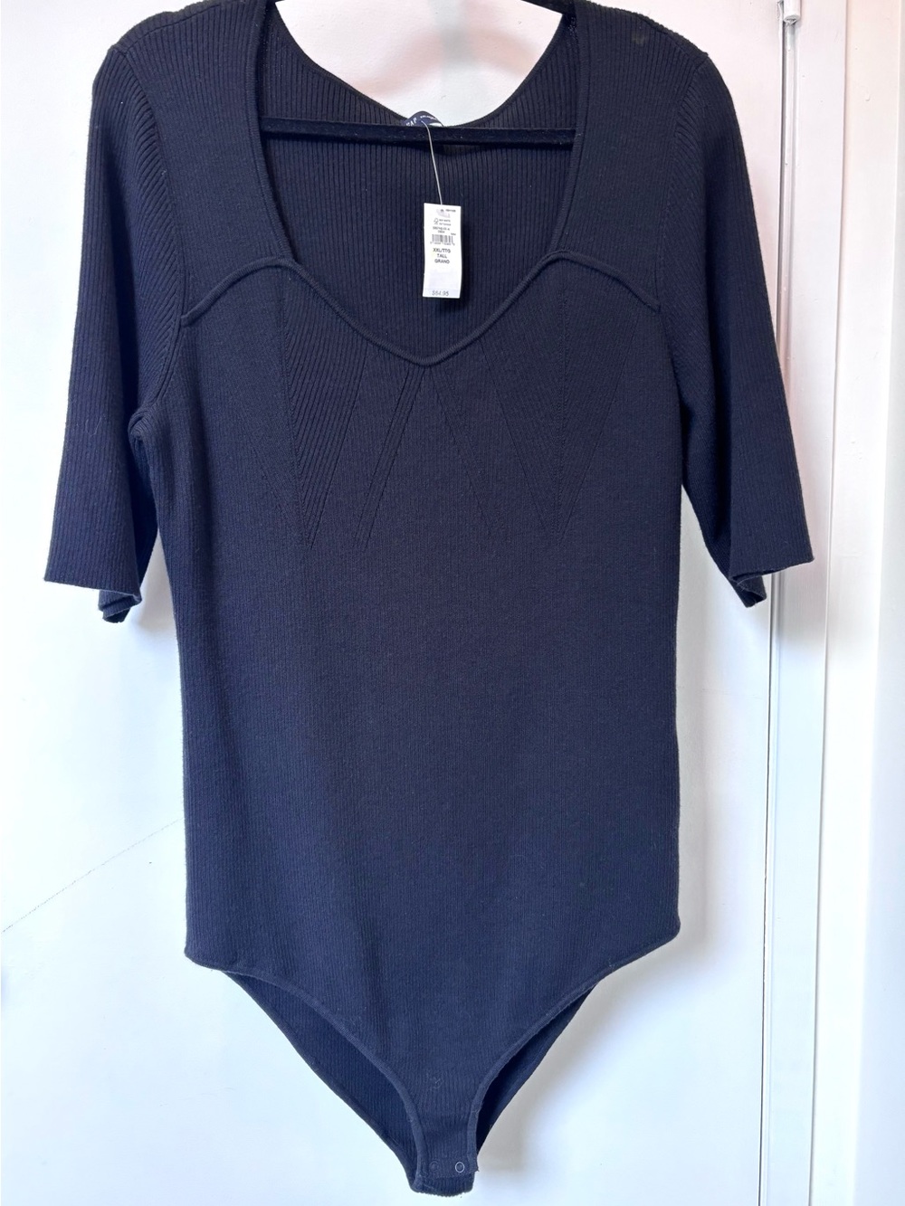 GAP Black Ribbed V-Neck Short Sleeve Bodysuit XXL Tall